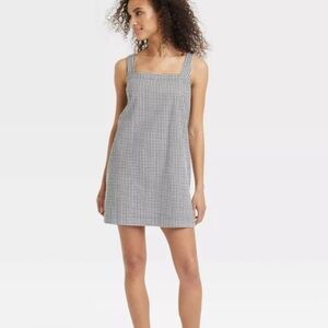 NWT A New Day Gingham Black Gray White Dress Cotton Linen blend size small